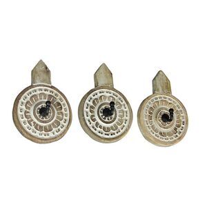 Set of 3 Hand Carved Wooden Wall Hooks Decorative Floral Coat Towel Hanging Art